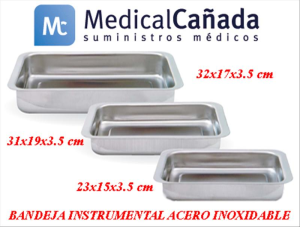 Bandeja instrumental acero inoxidable 31 x 19 x 3,5 cm